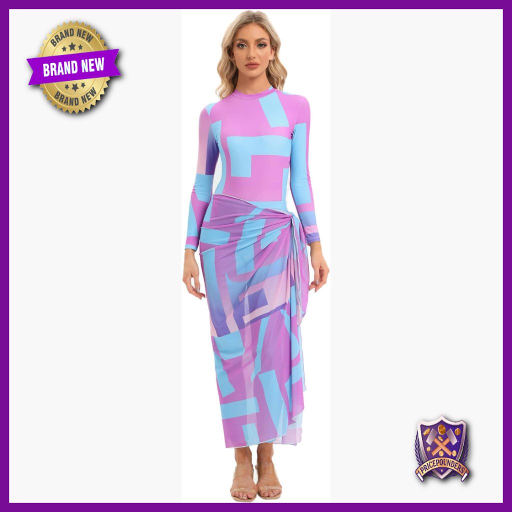 Long Sleeve Burkini Swim Set With Cover Up Skirt 4 Piece Modest Swimwear